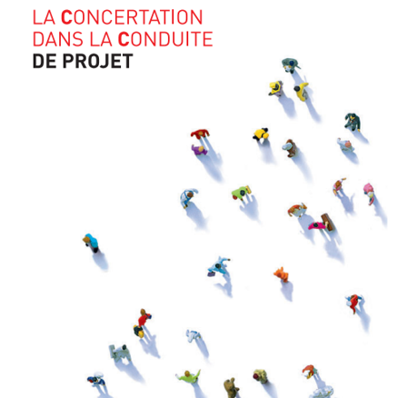 Titre de l'étude : "La concertation dans la conduite de projet" accompagné par une illustration d'individus marchant